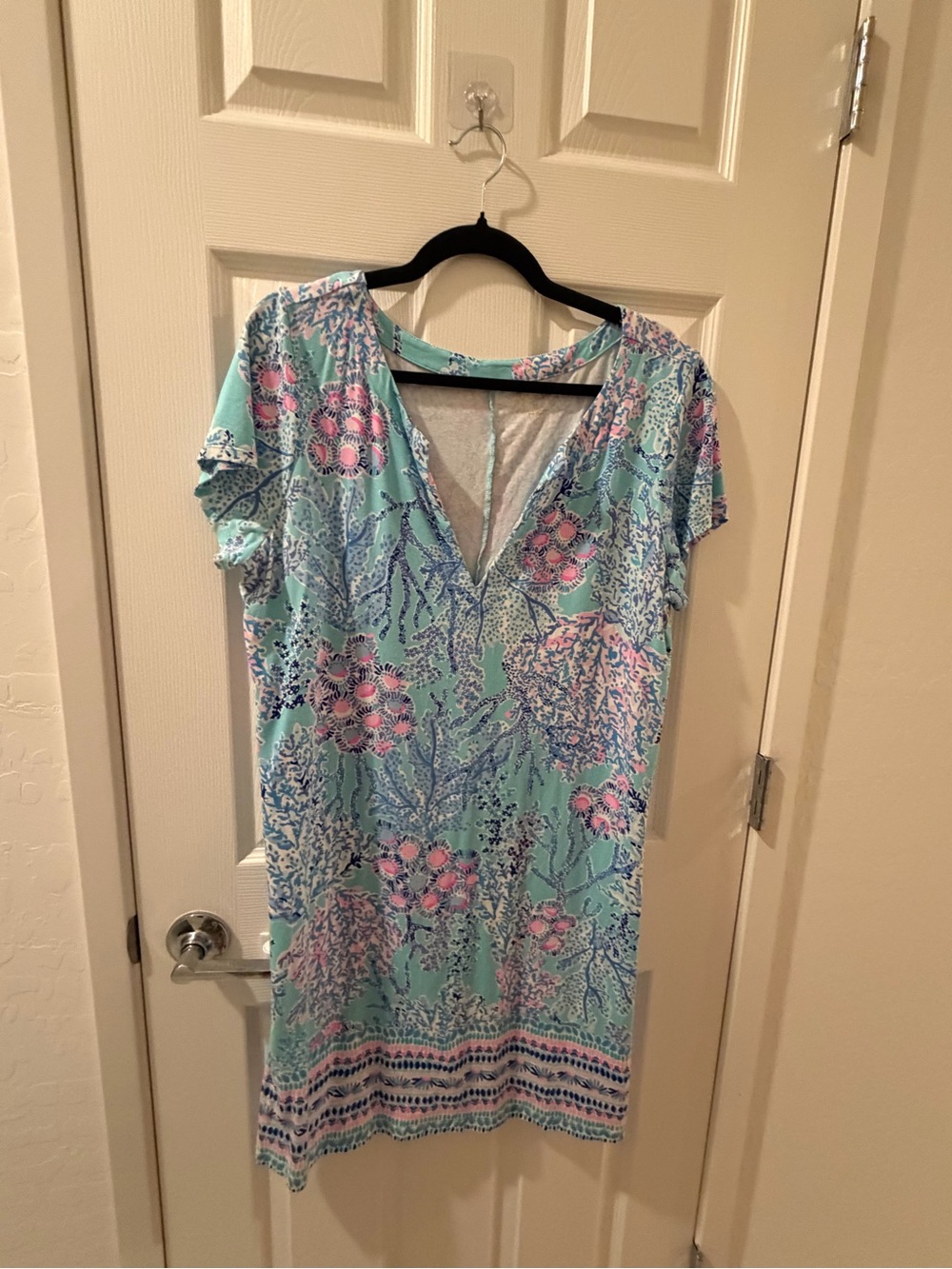 Lilly Pulitzer Aqua Pink & Blue Floral V-Neck Summer Dress